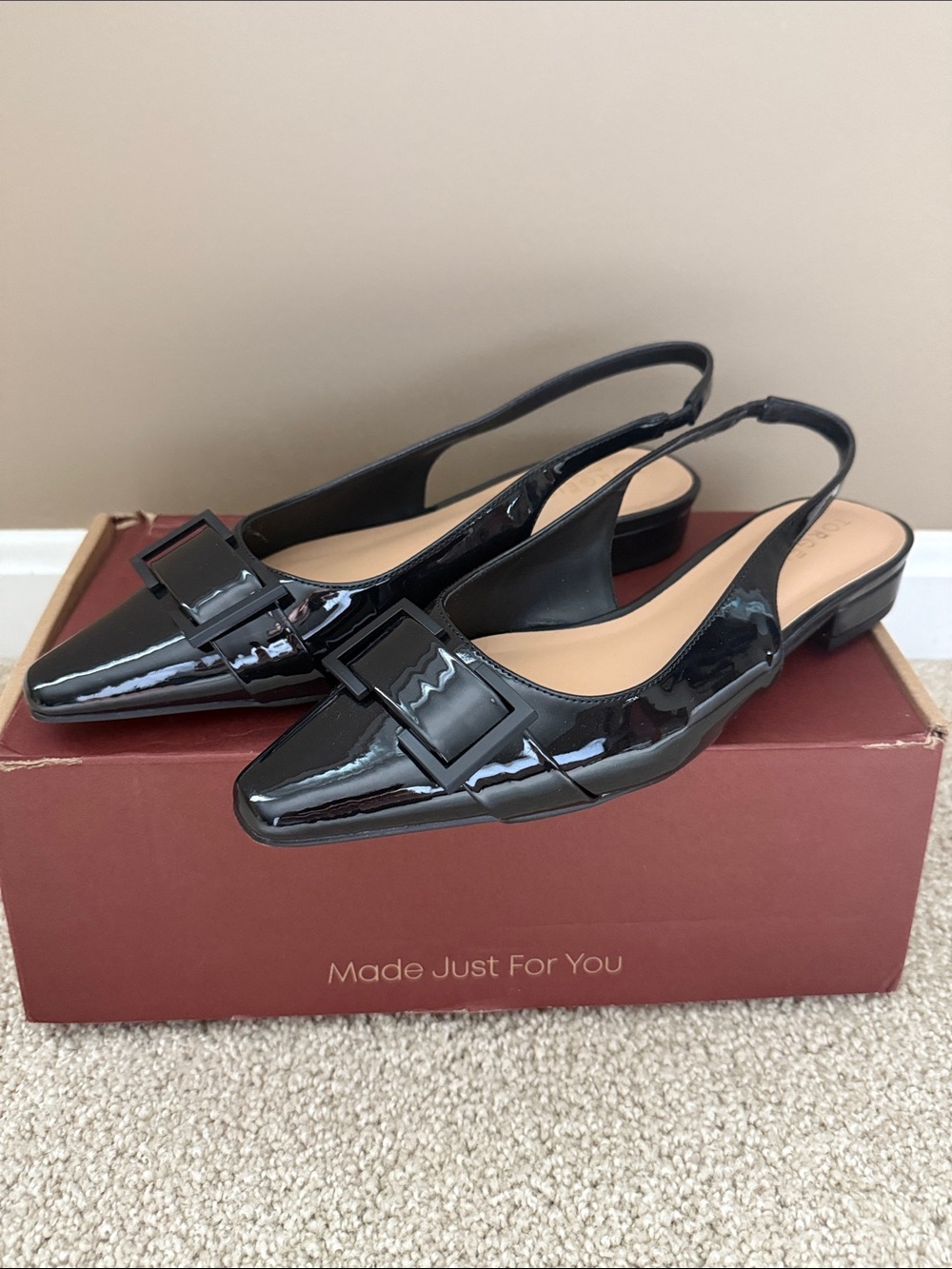 Women’s Black Patent Slingback Pointed Toe Flats by Torgeis New York